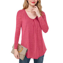 (XL, Pink) Women T-shirt Long Sleeve Crew Neck Solid Loose Ladies Fall Tops Streetwear for Casual Daily