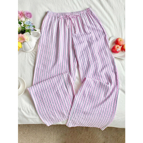 (XL, Pink) Γυναικείο Ριγέ Παντελόνι Μεσαίου Μεγέθους 2