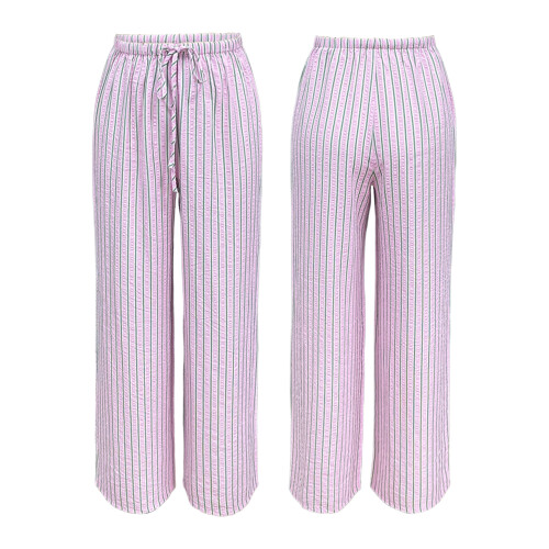 (XL, Pink) Γυναικείο Ριγέ Παντελόνι Μεσαίου Μεγέθους 1