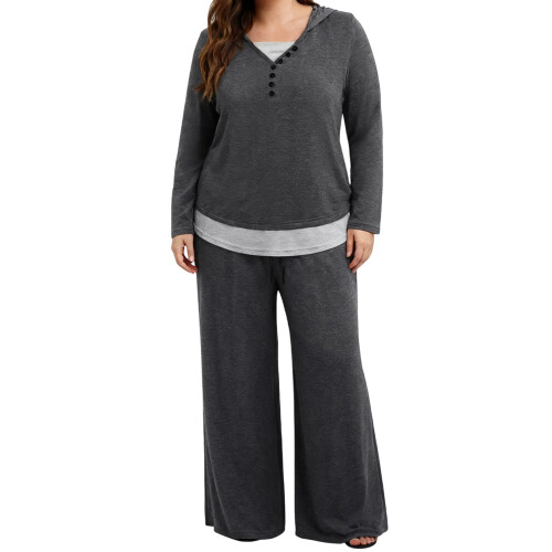 (XXL, Dark Grey) Ensemble 2 pièces pantalon ample.