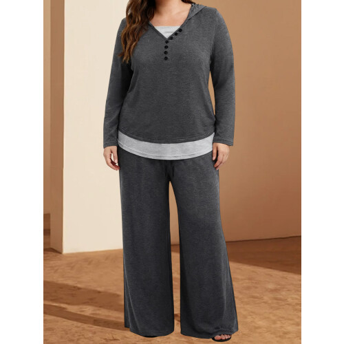 (XXL, Dark Grey) Ensemble 2 pièces pantalon ample. 2