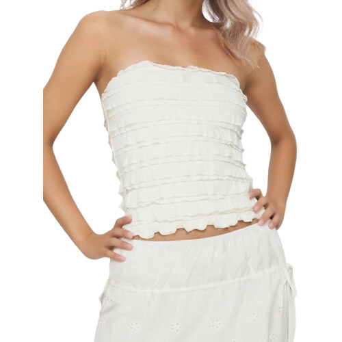 (M, Ivory) Haut bandeau uni sans bretelles.
