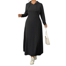 (XXL, Black) Dámské volné šaty s kapucí a dlouhým rukávem, jednobarevné šaty do A, dlouhé splývavé šaty