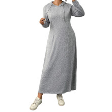 (XL, Gray) Dámské volné šaty s kapucí a dlouhým rukávem, jednobarevné šaty do A, dlouhé splývavé šaty