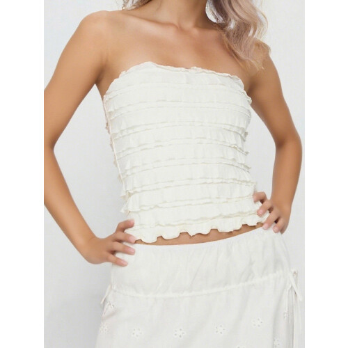 (L, Ivory) Haut bandeau uni sans bretelles. 2