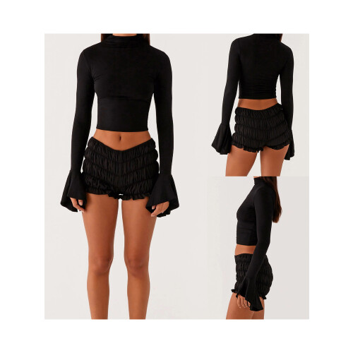 (S, Black) Top corto da e autunno. 1