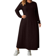 (XXXL, Brown) Dámské volné šaty s kapucí a dlouhým rukávem, jednobarevné šaty do A, dlouhé splývavé šaty