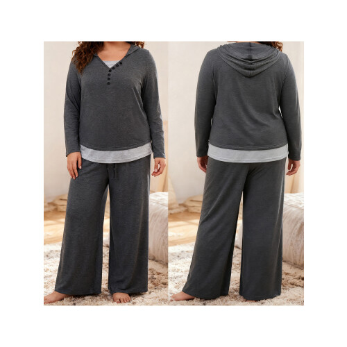 (XXL, Dark Grey) Ensemble 2 pièces pantalon ample. 1