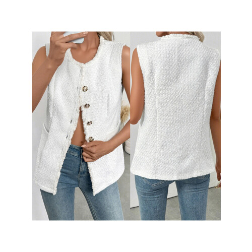 (L, White) Chaleco elegante sin y otoño. 1