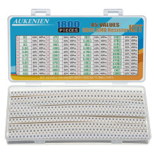 AUKENIEN 0805 SMD Resistor Kit 45 Values 1800pcs 0R to 10M Ohm 1/8W SMT Chip Resistors Assortment with  5% Tolerance
