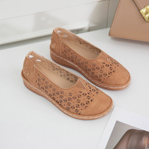 Γυναικεία Hollow Comfort Slip-on Δερμάτινα Μπαλαρίνες Flats Παπούτσια με Κούφιο Τακούνι 2