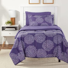 Juego de edredón individual/individual extragrande con sábanas, ropa de cama de 5 piezas con estampado floral morado, juego de cama ligero de