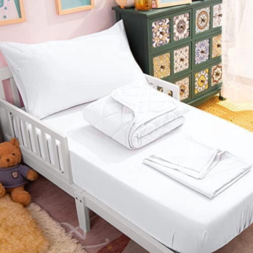 Toddler Bedding Set Soft Breathable White 4-Pc