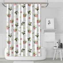 Pioneer bruseforhæng med blomsterprint, 180x180 cm, dekorativt bruseforhængssæt til badeværelset med 12 kroge, vandtæt og vaskbar