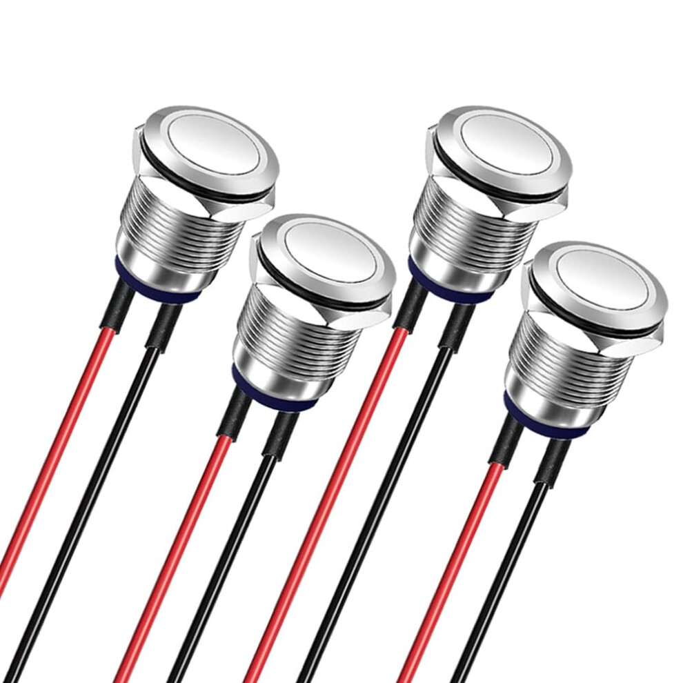 Gebildet 4Pcs Prewired 12Mm 3A 12V/24V/110V/250Vac Waterproof Push Button Switch Latching Stainless Steel Push Button Switch On-Off(Flat Head) 19358116