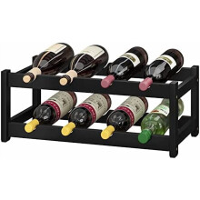 Freestanding 8-Bottle 2-Tier Bamboo Wine Rack for Kitchen, Bar, Pantry – Countertop Wine Storage Shelf (16.85" L x 9.25" W x 7" H)