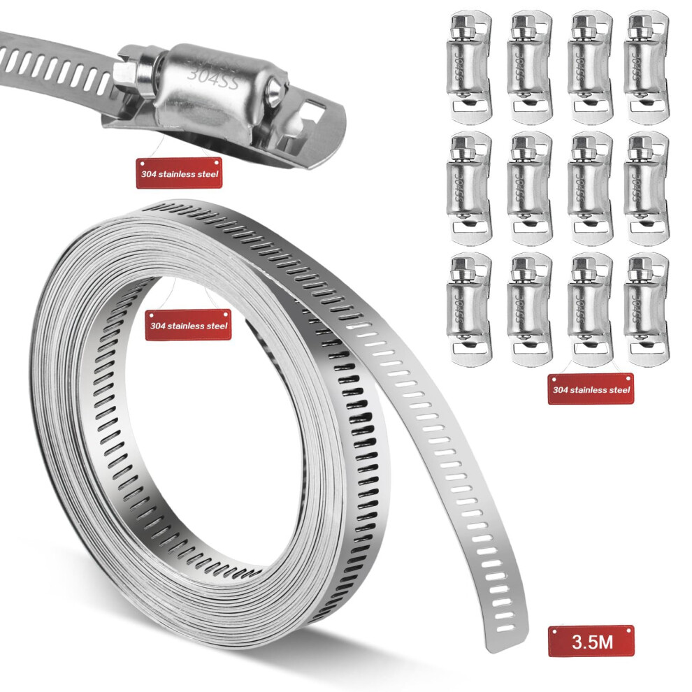 304 Stainless Steel Worm Gear Strapping Clamps, 9.84 Ft With 10 Fasteners - Pipe & Tube Plumbing Clip - Metal Hose Strap 19242194