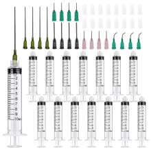 16 Pcs Plastic Syringe with Blunt Needle - 10ml Luer Lock Syringes with Caps - Glue Applicator for Rhinestones, Food, Ink, Perfume, Wood Glue, Plant