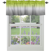 Sárga és szürke ombre konyhai karnis, átmenetes rövid felső függöny (107x30 cm), kompatibilis a hagyományos függönyrudakkal
