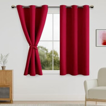 Blackout Short Curtains with Tiebacks – Christmas Thermal Insulated Grommet Curtains, 42x45", Red, 2 Panels