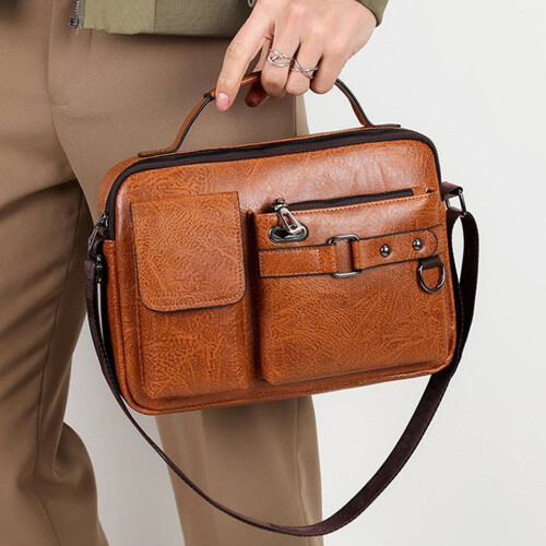 Ανδρική Τσάντα Laptop Crossbody από Υφασμάτινο Δέρμα 29x20x7cm