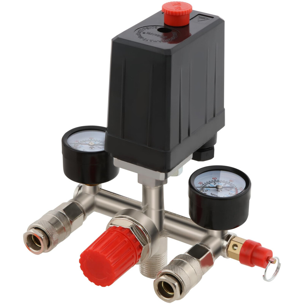 Velpax Air Compressor Pressure Control Switch With Valve Gauges Regulator,2 Pressure Gauges Pressure Gauge For 230V Compressor, Compressed Air Compre 74902200