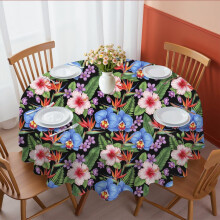 Pioneer Flower Floral Print Pattern Round Tablecloth 60 X 60 Inch, Wrinkle Resistant Wipeable Table Cloth for Kitchen Dining Picnic Patio Party