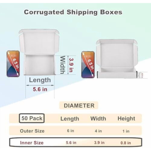 Pacote com 50 caixas de papelão para envio, medindo 7x5x4 polegadas. 1