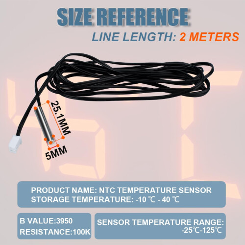 Innfeeltech 5 Pcs Waterproof Digital Thermal Temperature Sensor Probe 2M NTC 100K Ohm 3950 1% 1