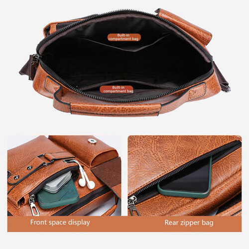 Ανδρική Τσάντα Φορητού Υπολογιστή Crossbody από Υφασμάτινο Δερμάτινο Ρυθμιζόμενο 2