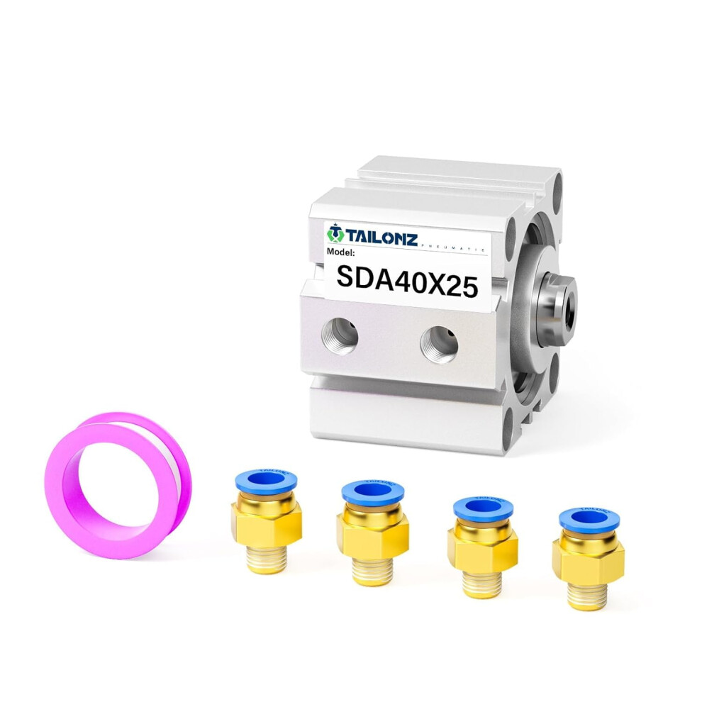 Tailonz Pneumatic Small Thin Cylinder 40Mm Bore 25Mm Stroke Pneumatic Aluminum Pneumatic Air Cylinder Sda40-25 77381989