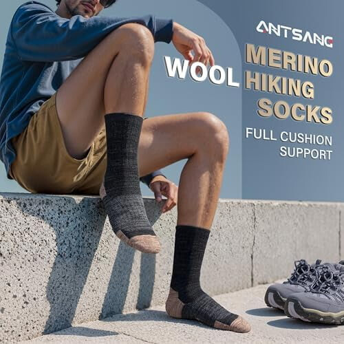 Κάλτσες πεζοπορίας από μαλλί Merino, θερμικές κάλτσες πλήρους μαξιλαριού για άνδρες 1