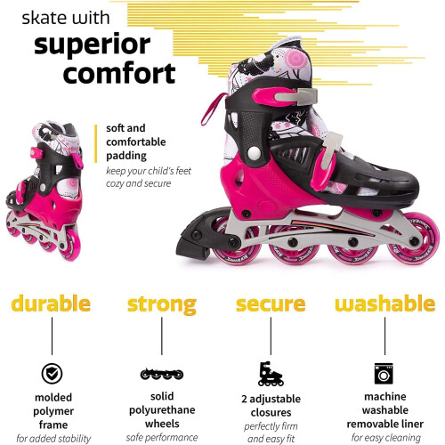 Patins em linha ajustáveis infantis – conversíveis com três rodas e 2