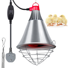Poultry Heat Lamp, 250W Infrared Heat Lamp Bulb, High/Low Switch with 2m Power Cord, 2m Hanging Chain, Adjustable Livestock Brooder Infrared Lamp wit