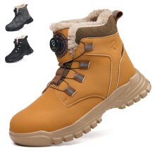 KOIFISH Winter Work Boots Mens Womens Warm Fur Lined No Lace Steel toe Cap Boots Comfortable Anti Slip Lightweight Safety Shoes Yellow