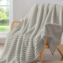 Fleece Throw Blanket for Couch - 300GSM Soft & Warm Fluffy Light Grey Blanket, Decorative and Giftable Striped Blankets for Women, Men, 50"x60"