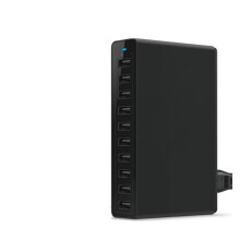 Oplaadstation met 10 USB-poorten, snelladen, inclusief kabel, 50W voor meerdere USB-poorten, snellader voor onderweg, eenvoudig in gebruik.