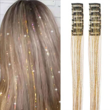 12 piezas de extensiones de cabello con clip de fibra sintética, extensiones de cabello brillantes con purpurina para Navidad y Año Nuevo,