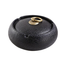 Portable windproof ceramic & steel ashtray with lid—compatible with home, patio, office, outdoors, indoor, parties