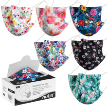 NUÜR 50pcs Floral 3 Ply Disposable Face Mask, Mask with Filter Layer and Elastic Earloop, Retail 50pcs/box