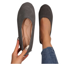 Ballerine casual da donna in camoscio, con punta arrotondata, modello slip-on per primavera/estate, colore grigio, taglia 7.5 – Adatte per