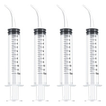 4 PCS Dental Irrigation Syringe 12cc Disposable Graduated Cleaning Oral Irrigator With Curved Tip for Tonsil Stones - Feeding Injection Tool