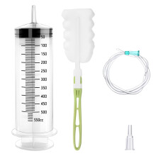 GOLDEROC Large Syringe 500ml (550ml) with 1m Plastic Tube and Cleaning Bottle Brush, Plastic Oil Syringe, Lab Syringes, Reusable Large Syringes for L