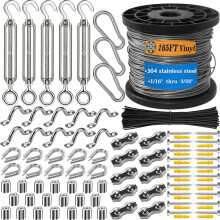 50M x 2mm 304 Stainless Steel Wire Rope Kit with M5 Turnbuckle Tensioner - Heavy-Duty Garden Cable for Climbing Plants, Catenary Wire, String Lights