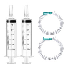 2 Pack Plastic Syringe 60 ml with Tube Measuring Feeding Syringes with Cap Liquid Spritze for Fluid Oil Suction Pet Food Dosierspritze and Multiple U