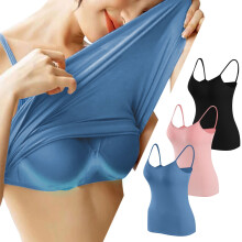 Dame-BH'er, Push-up-BH'er til kvinder, 3-pak polstrede camisoler ensfarvede sommertop, kan bruges alene eller i lag, pink