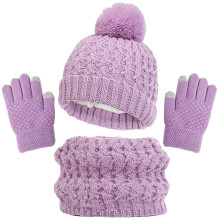 Sraith 3 phíosa hataí geimhridh lámhainní scairf do pháistí, hataí beanie cniotáilte do leanaí óga, mitíní teo muineál le líneáil