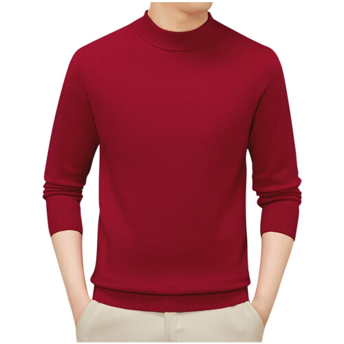 Herrenmode Stehkragenpullover Herbst Winter Freizeit Einfarbig Thermopullover Warm Strickpullover Top Herrenpullover (Rot, 4XL)