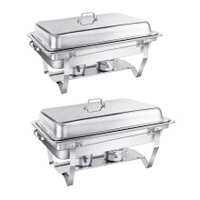 Chafing Dish Buffet Set 9L,Easy Assembly, 2 Pack Food-Grade Stainless Steel Warming Containers,Foldable Frame [Safe Rolled Edge Design], Food Warmer