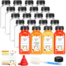 Stowetry 20 Pcs 250ml/8oz Plastic Juice Bottles with Black Lids,Empty Reusable Water Bottle,Clear Bulk Drink Containers for Drinks,Juices,Smoothies a